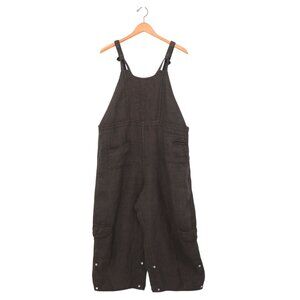 New Cynthia Ashby Linen Eggplant Dull Black Wide Leg Overalls Small